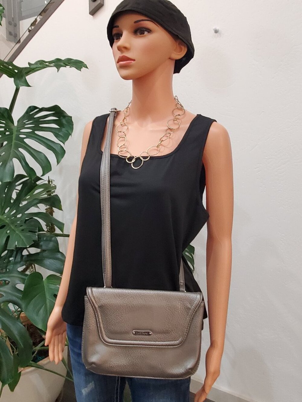 Koltov Ruby Crossbody Faux Leather Purse Metallic Pewter Finish